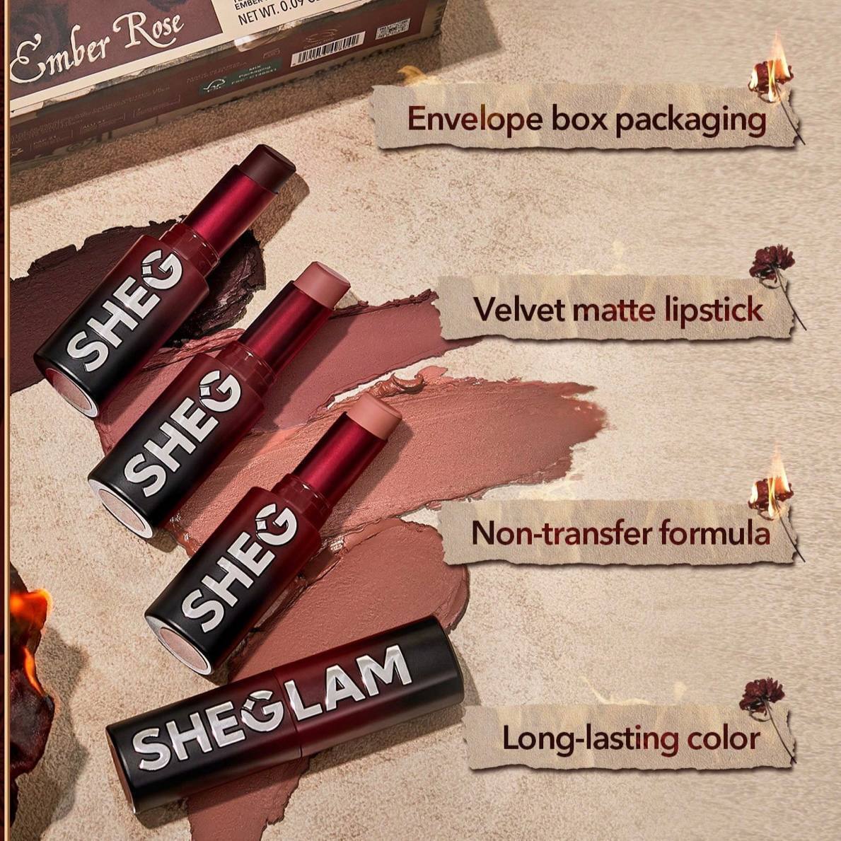 Sheglam ember rose long-lasting matte lipstick set - سيت أحمر الشفاه  الرباعي من شيكلام