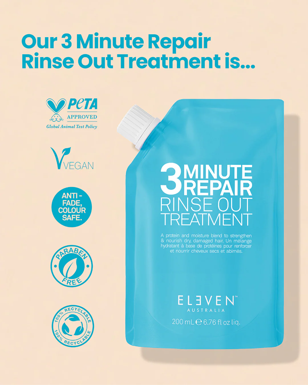 Eleven australia 3 MINUTE REPAIR
RINSE OUT TREATMENT - معالج الشعر في ثلاث دقائق
