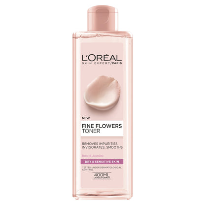 L’oreal fine flowers toner removes impurities, smooths 400ml - تونر البشرة للنعومة من لوريال باريس
