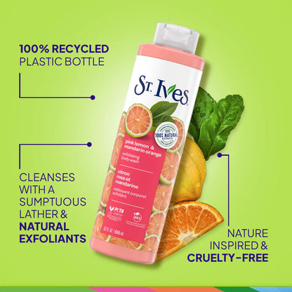 St.ives EXFOLlATING BODY WASH PlNK LEMON & MANDAPIN ORANGE - غسول ومقشر الجسم باليمون  الوردي