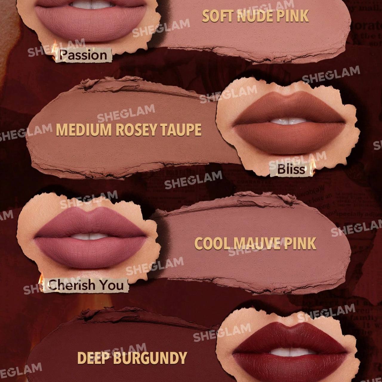 Sheglam ember rose long-lasting matte lipstick set - سيت أحمر الشفاه  الرباعي من شيكلام