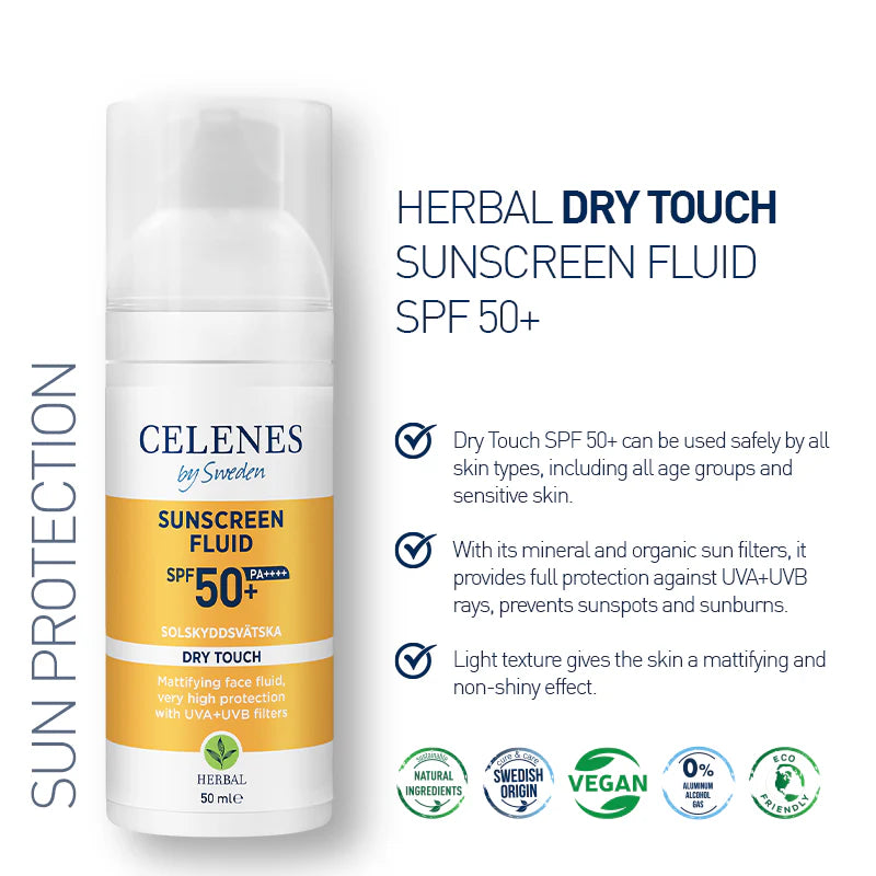 Celenes sunscreen fluid spf50+ - واقي شمس للبشرة الجافة