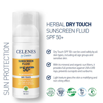 Celenes sunscreen fluid spf50+ - واقي شمس للبشرة الجافة