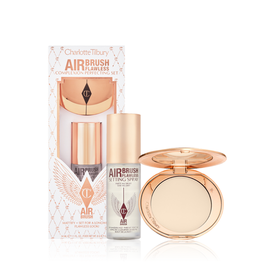 Charlotte tilbury airbrush brightening flawless gift set - سيت مثبت مكياج وباودر من شارلوت تلبري