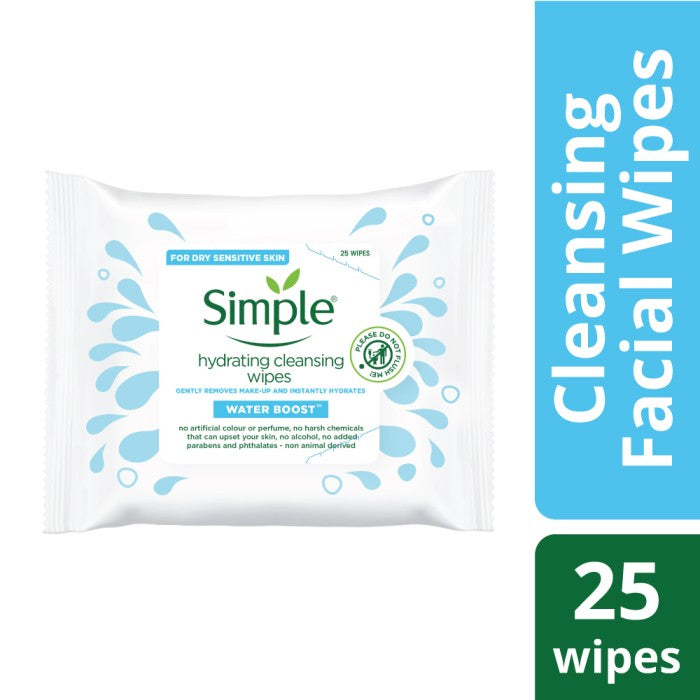 Simple hydrating cleansing wipes removes make-up for dry & sensitve skin - مناديل أزالة مكياج من سمبل