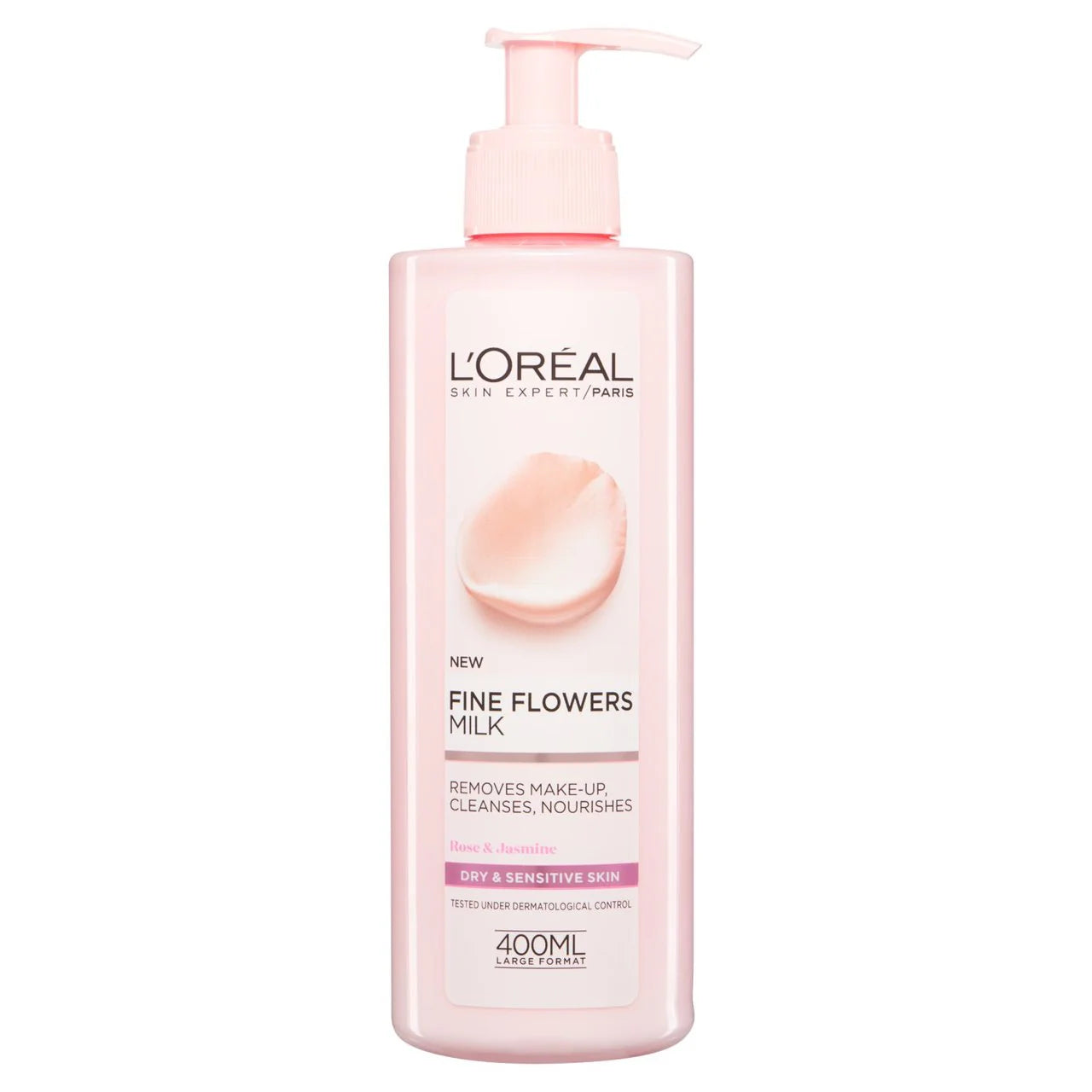 L’oreal fine flowers milk removes make-up, cleanses 400ml - غسول البشرة حساسة من لوريال باريس