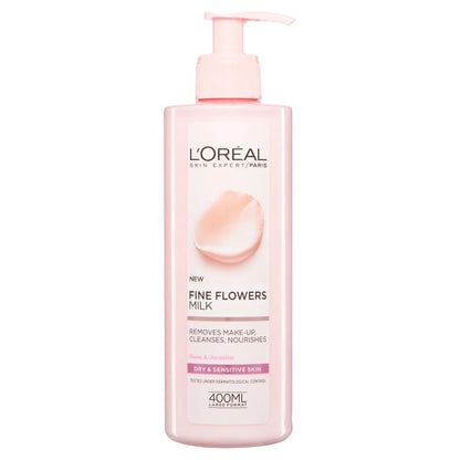 L’oreal fine flowers milk removes make-up, cleanses 400ml - غسول البشرة حساسة من لوريال باريس
