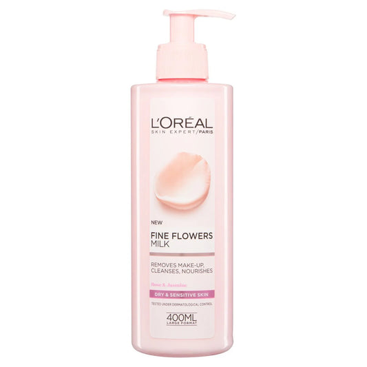 L’oreal fine flowers milk removes make-up, cleanses 400ml - غسول البشرة حساسة من لوريال باريس
