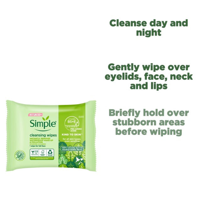 Simple cleansing wipes instantly removes for all skin types even sensitive - مناديل أزالة مكياج من سمبل