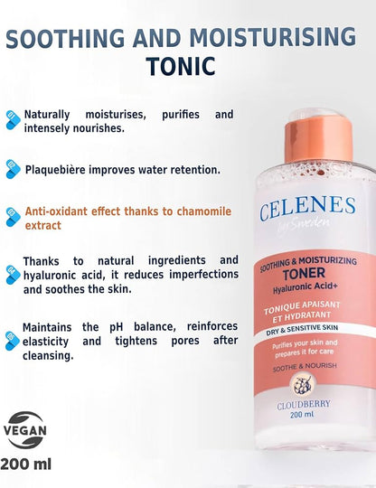 Celenes Cloudberry Soothing & Moisturizing Toner 200ml - تونر ترطيب للبشرة الجافة والحساسة