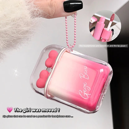 Gege bear heart light velvet fog labial glair combination-سيت الشفاه سماعة